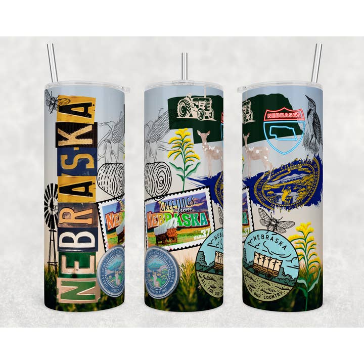 Gobelet Nebraska Collage de 20 oz avec paille en plastique et couvercle pour la vente par Tees of Paradise