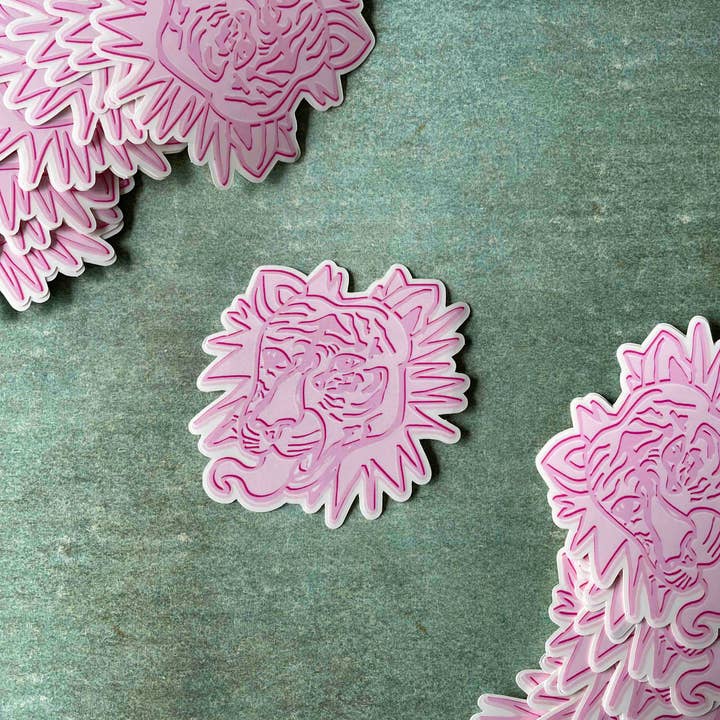 PINK TIGER STICKER for wholesale by NIA MEANS PURPOSE.