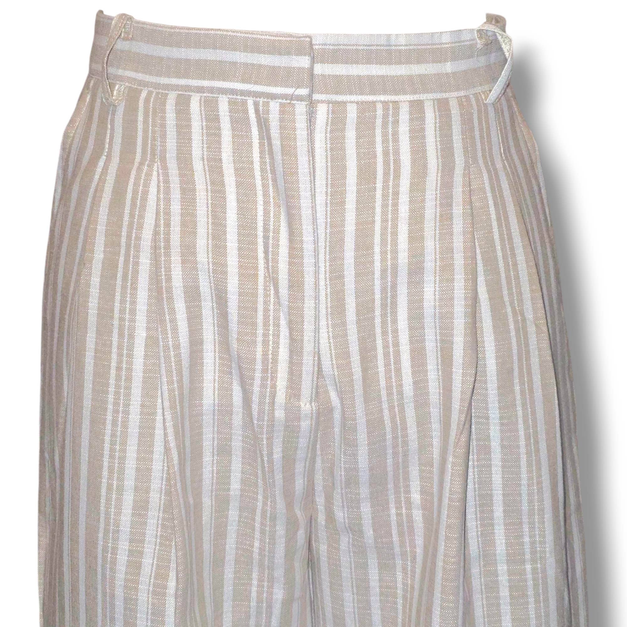 NINEF - Wholesale Pants - Women's - Gestreepte wijde linnen blend broek – Zwart & Beige0