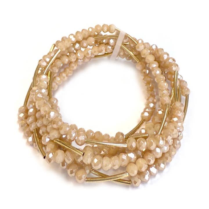 StarryNYC - Wholesale Beaded Bracelet - 5pcs Multi Line Glass Beaded Stackable Stretch Bracelets0