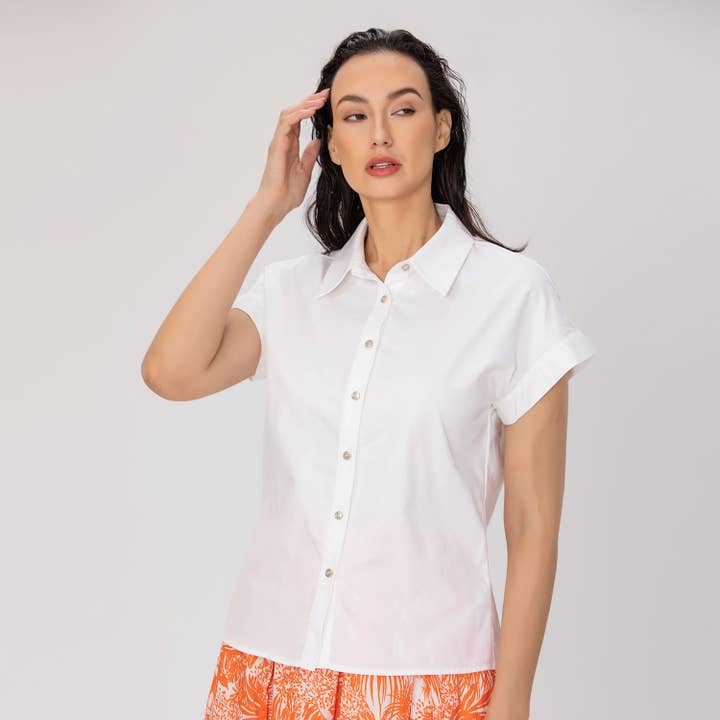 Blusa minimalista de algodón con mangas cortas para venta al por mayor de Smart and Joy