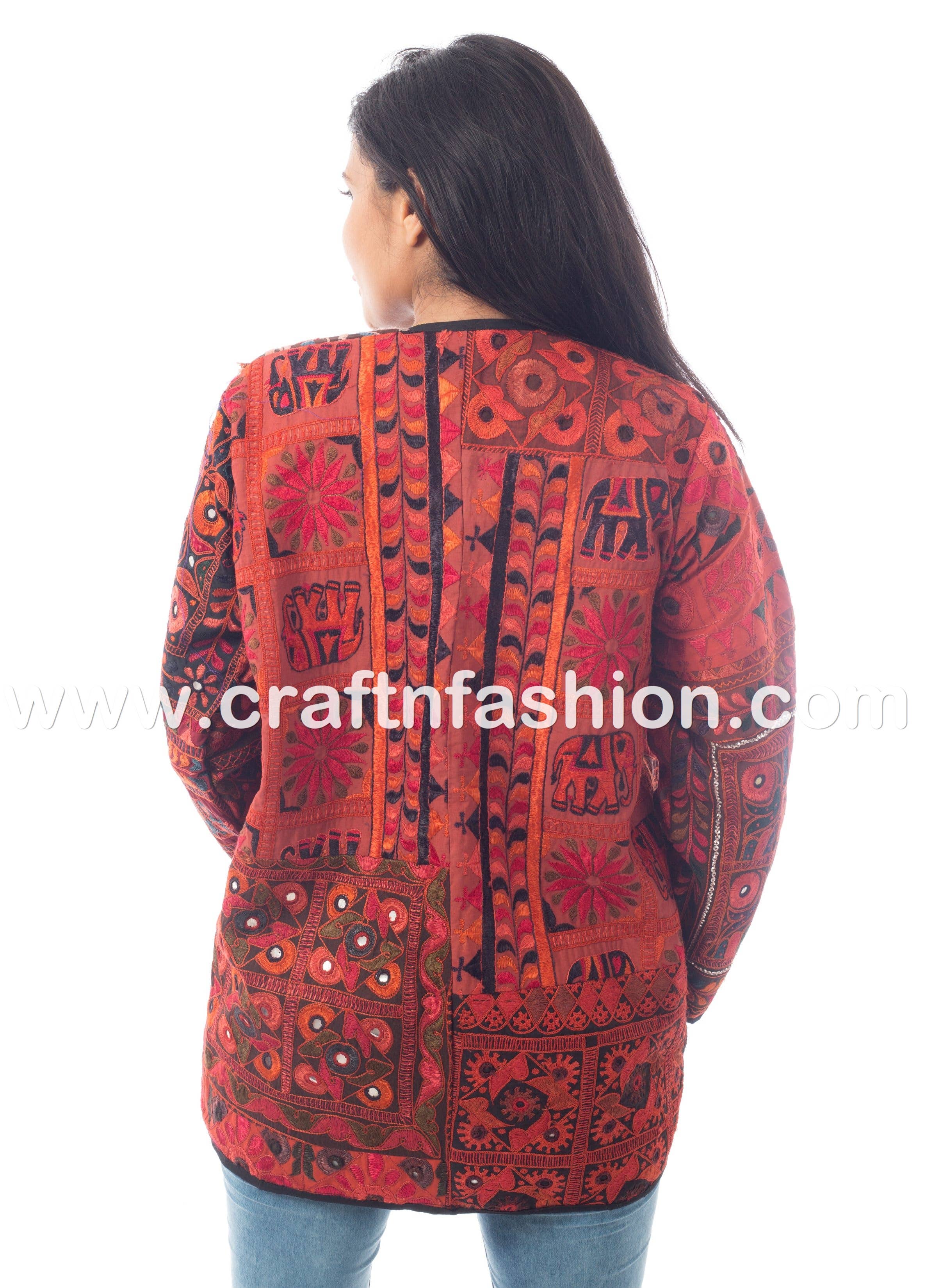 Meghcraft - Vente Veste – femme - Manteau indien vintage brodé en patchwork miroir6