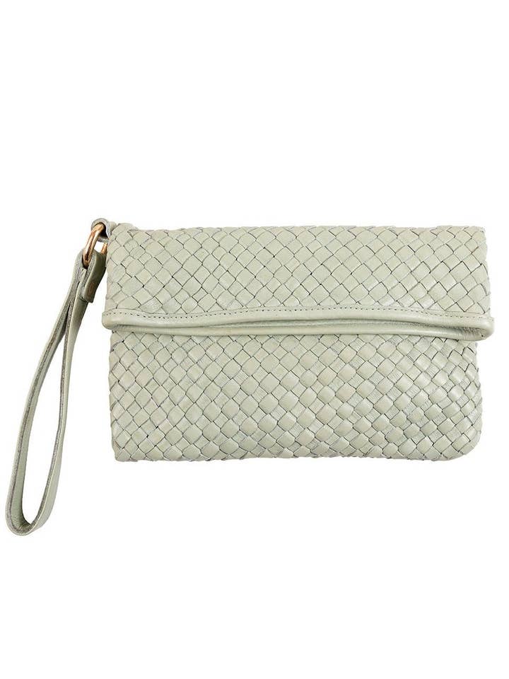 Luna Weave Leather Clutch | Mint for wholesale by Cadelle Leather