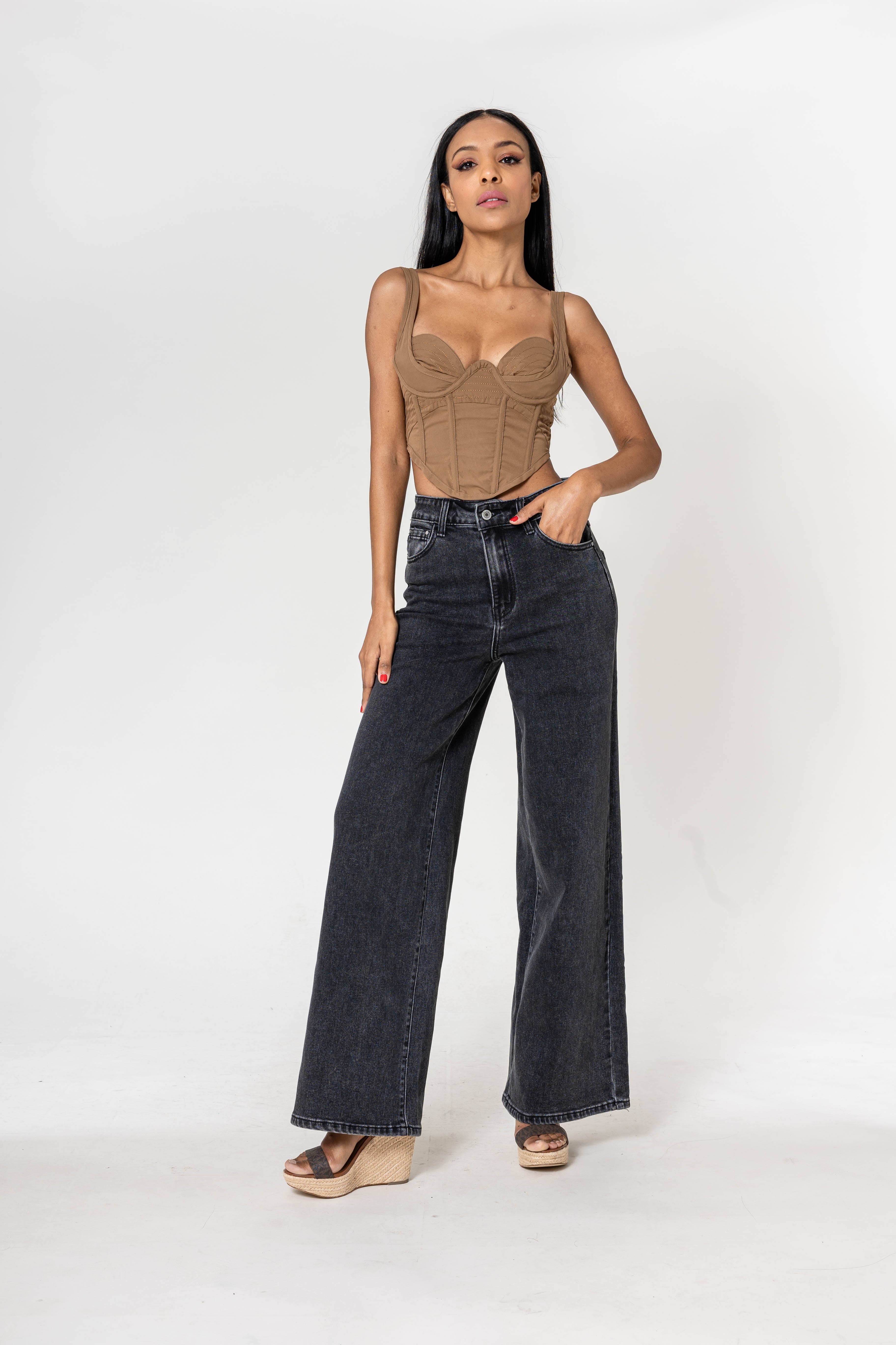 Nina Carter - Vente Jean – femme - Nina Carter super WIDE LEG taille haute stretch YY3001