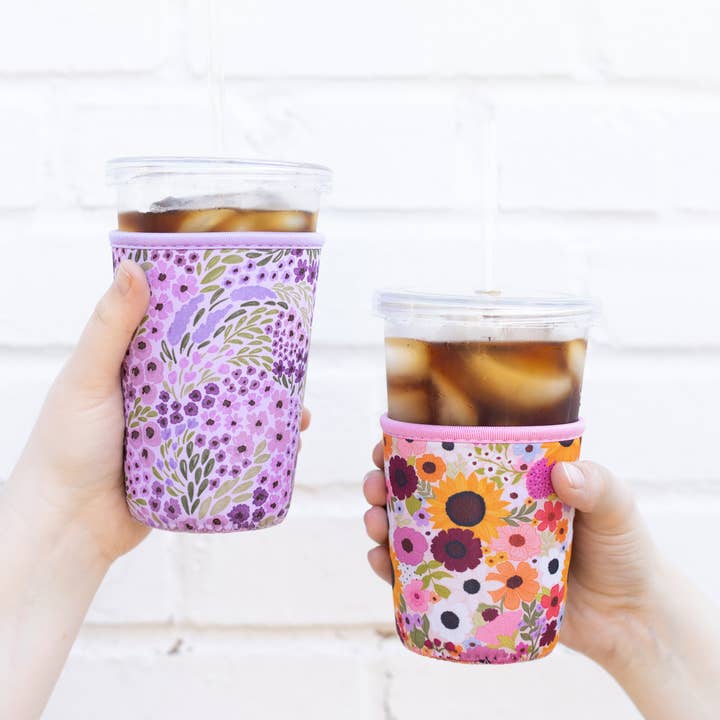 Elyse Breanne Design - Wholesale Drink Huggers & Koozies - Lilac Floral Drink Sleeve, Iced Coffee Sleeve, Drink Cover