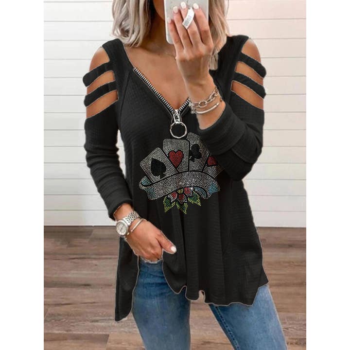 Camiseta estampada com cartões de poker ocos por atacado de Tourtiwi