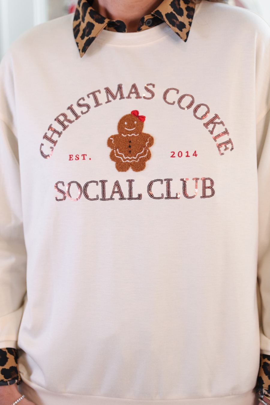 Cream Christmas Cookie Social Club Luxe Pullover for wholesale on Faire11