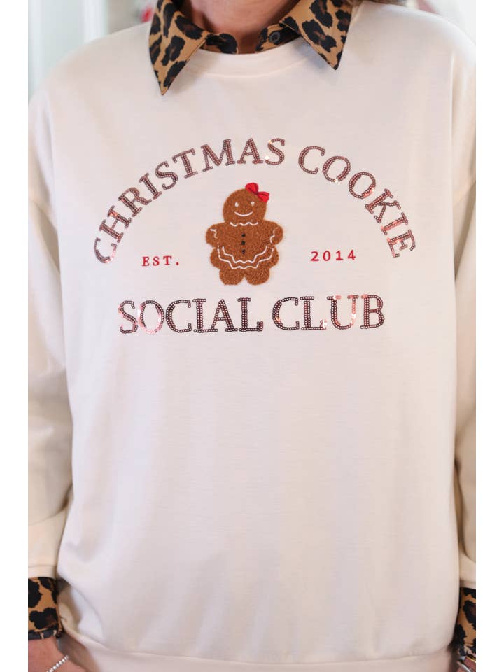 Cream Christmas Cookie Social Club Luxe Pullover for wholesale on Faire11