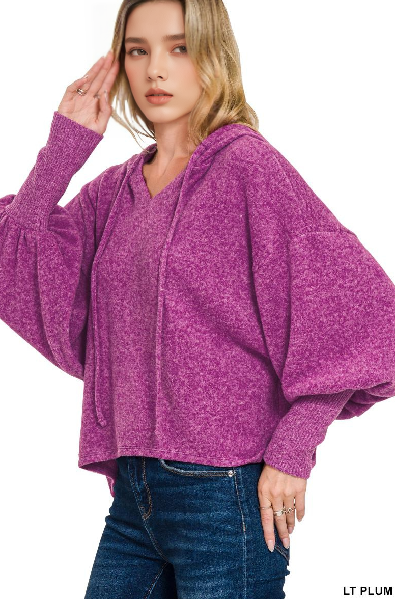 42POPS - Vente Sweat à capuche – femme - Hoodie à manches ballon courtes en Hacci brossé doux10