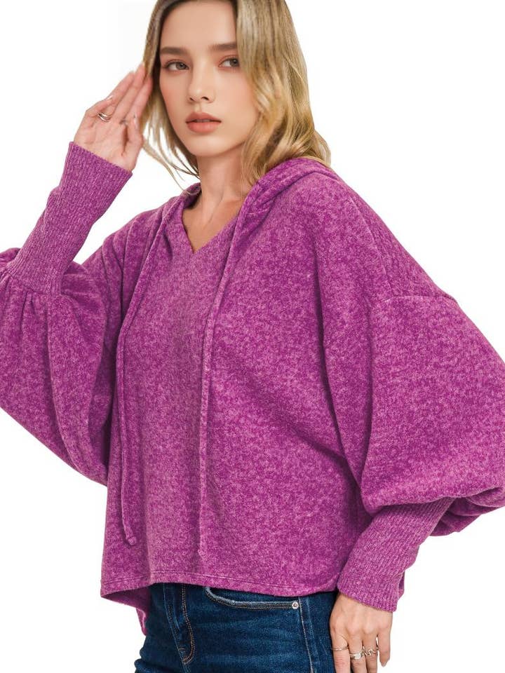 Zacht geborstelde Hacci cropped ballonmouw hoodie voor wholesale door 42POPS