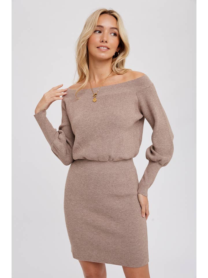 Bluivy - Wholesale Dress - Women's - OFF-THE-SHOULDER SWEATER DRESS