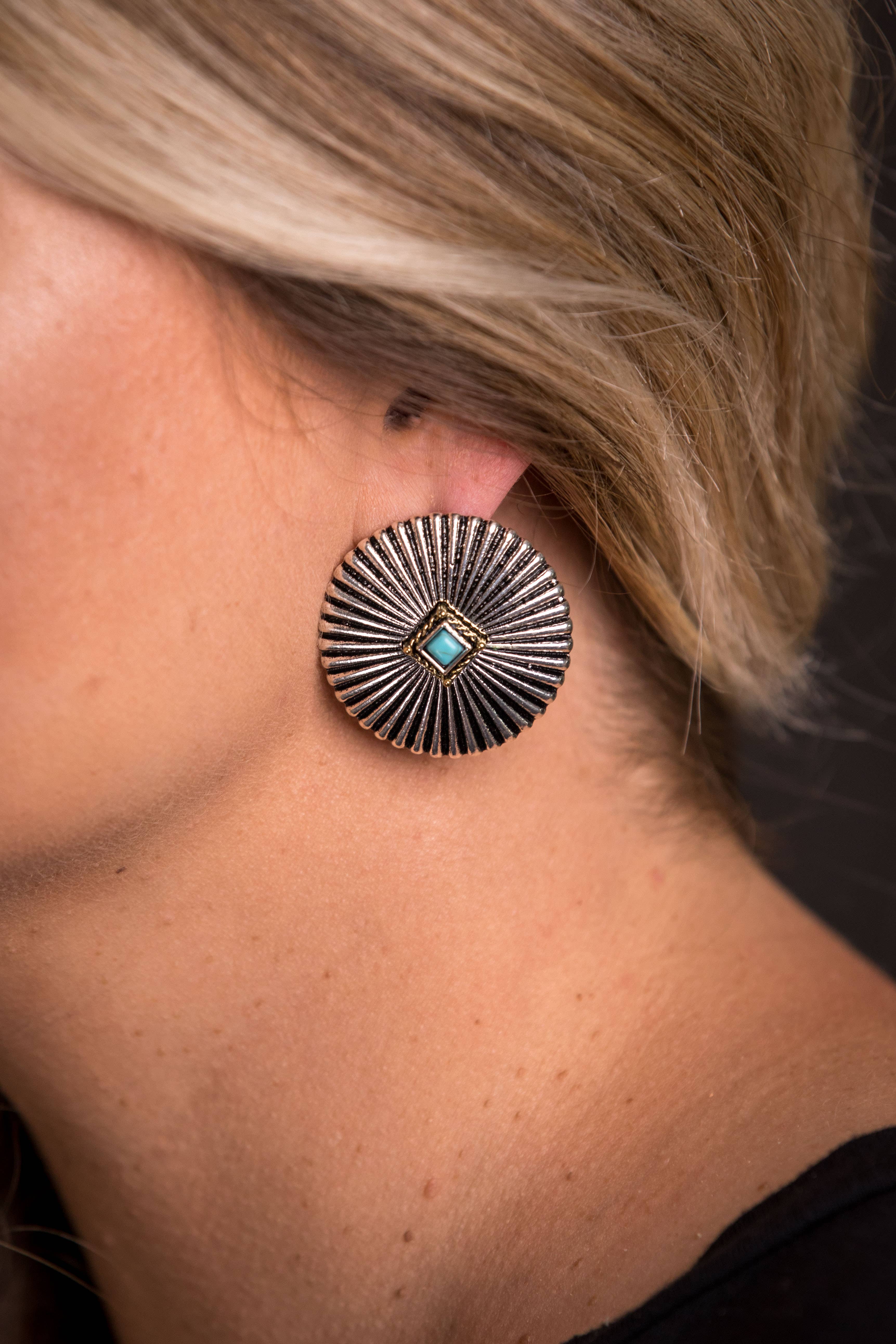 West & Co. - Wholesale Dangle Earrings - (SALE) Silver Burst Post Earring with Turquoise Accent 0