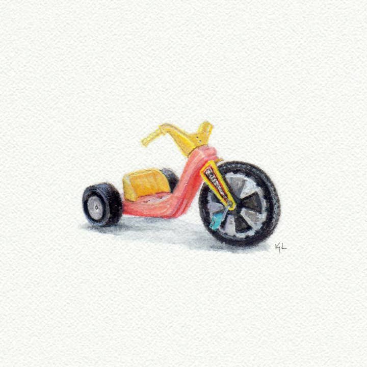 Big Wheel Miniature Watercolor Painting - Art Print for wholesale by Karen Libecap Tiny Paintings