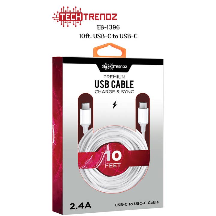10FT. USB-C to USB-C Charging Cable for wholesale by Tech Trendz