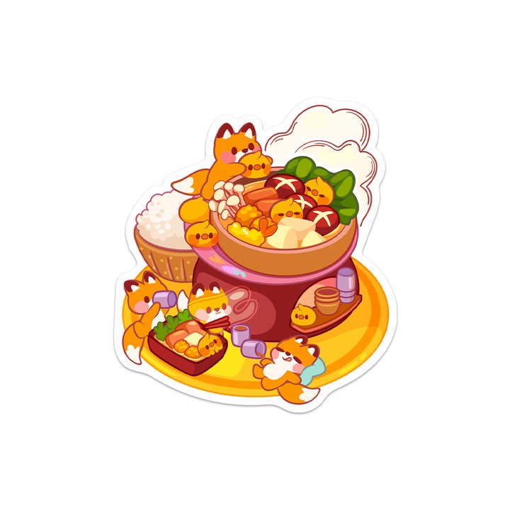 Fox Hot Pot Restaurant Waterproof Vinyl Sticker for wholesale by Meowashi Studio