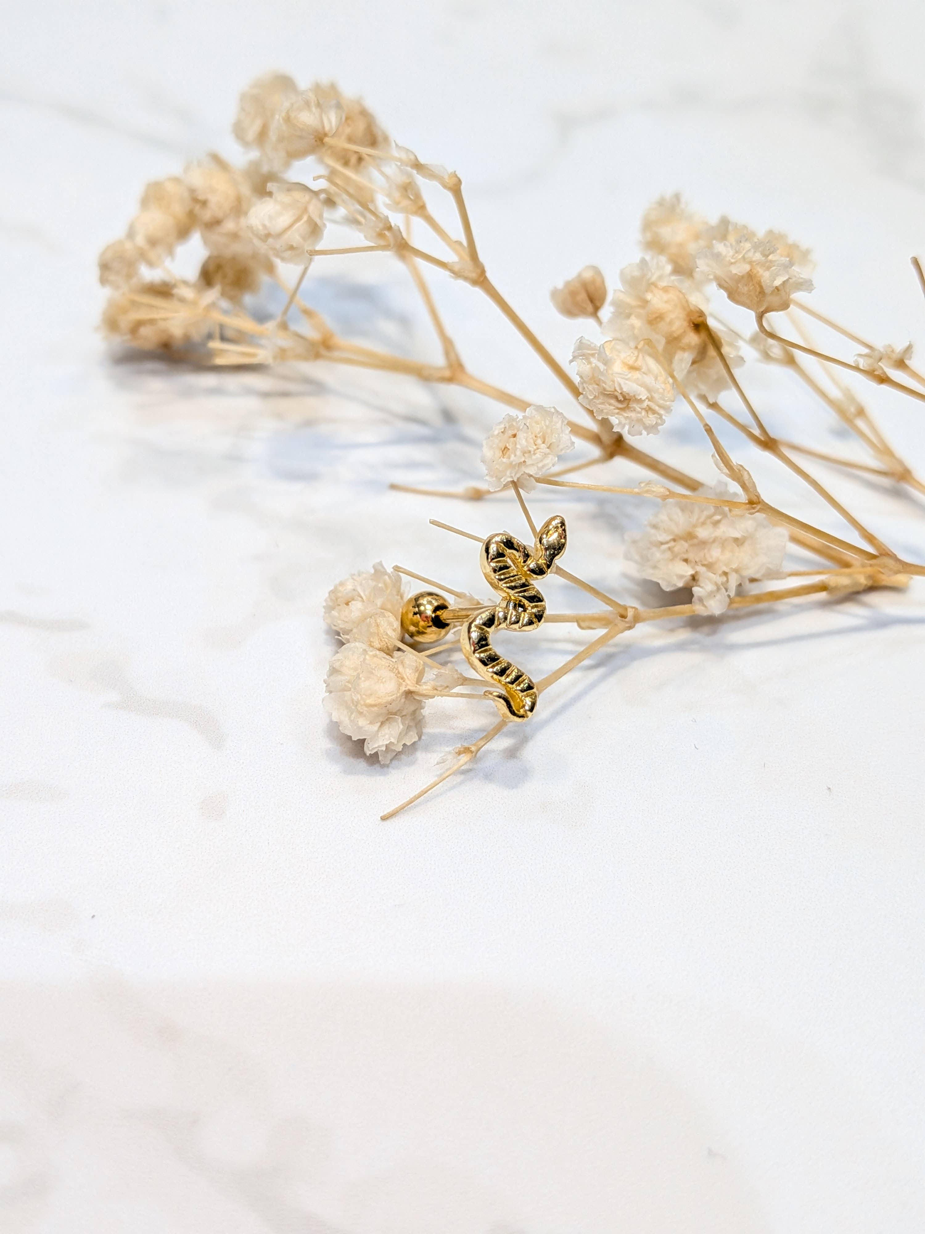 Gold 13mm snake stud earring for wholesale on Faire0