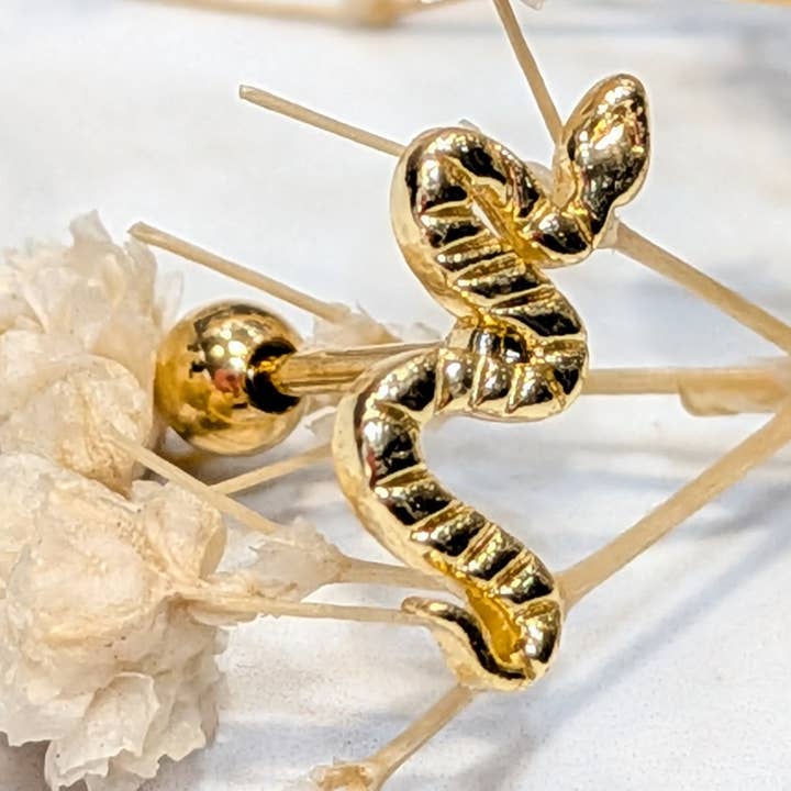 Gold 13mm snake stud earring for wholesale on Faire0