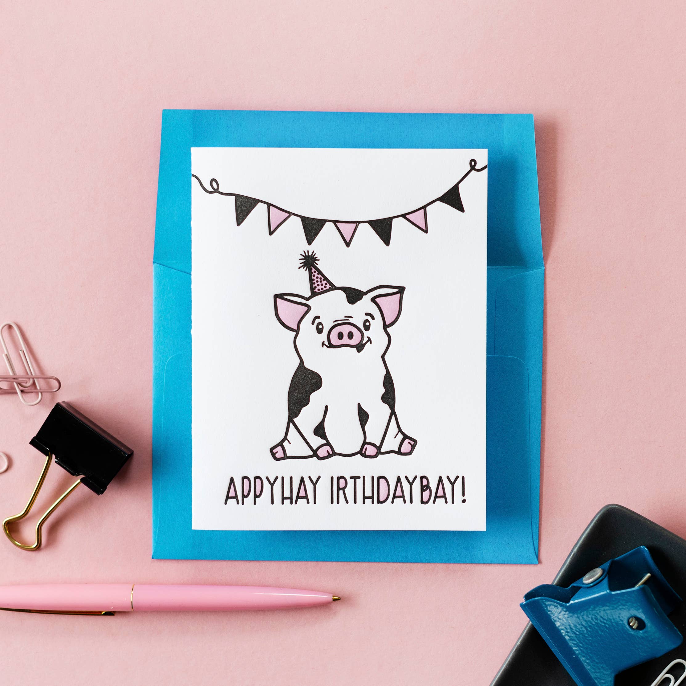 Kiss and Punch - Wholesale Birthday Card - Funny Pig Latin Birthday Letterpress Card2