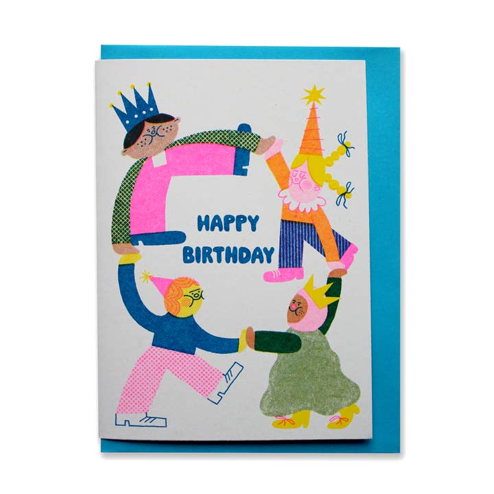 Birthday Dance - A6 Riso Greetings Card for wholesale by Rebecca Buchanan