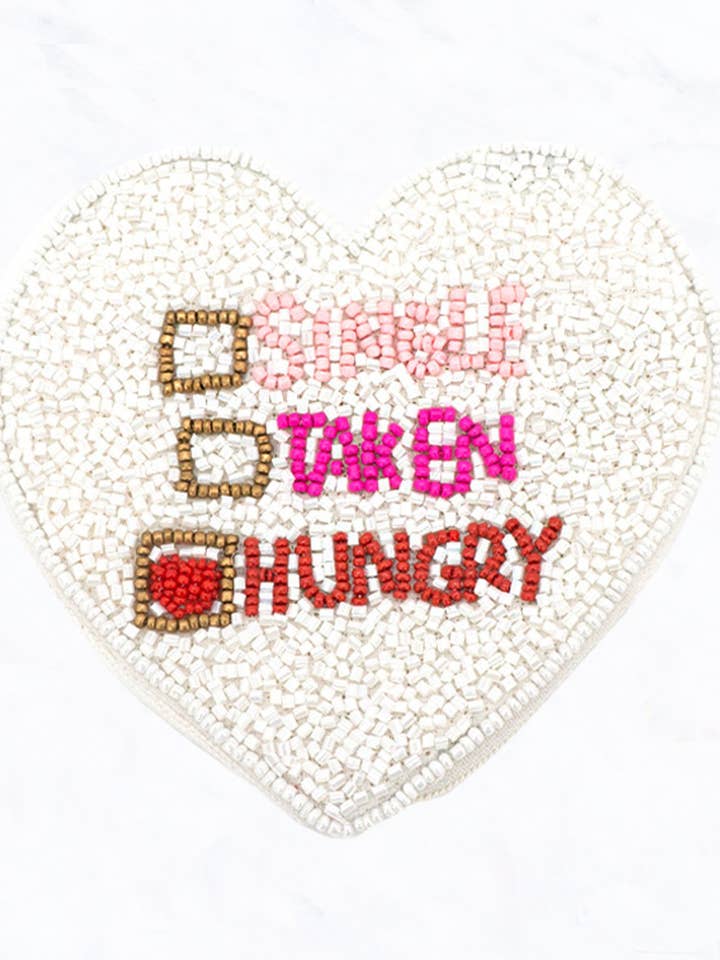 „Single, Taken, Hungry“ Seed Bead, Herz Münzbeutel für den Großhandel von Suzie Q USA