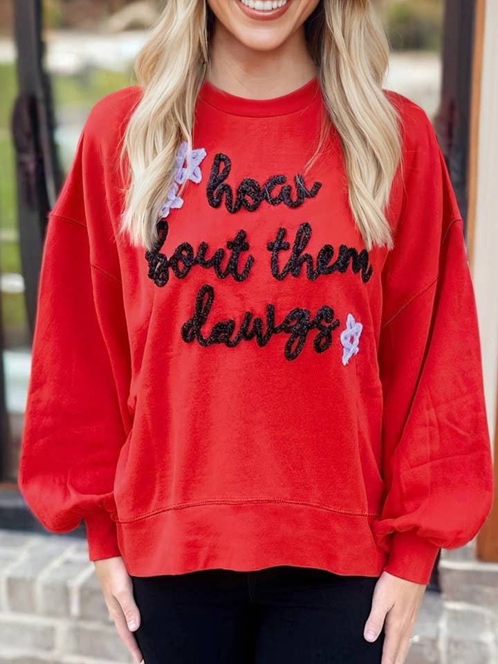 Felpa Ricamata con Maniche a Palloncino "Fiery Red How Bout Them Dawgs" per la vendita all'ingrosso da parte di Lovesoft