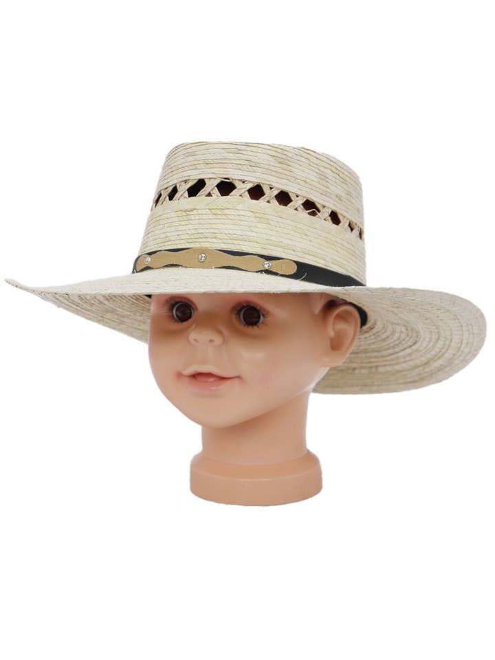 Kids Vented Pork Pie Flat Palm Straw Panama Hat for wholesale by Cap Zone