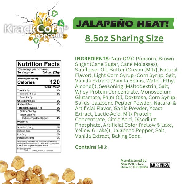 KrackCorn - Wholesale Popcorn - KrackCorn Popcorn 8.5oz Jalapeno Heat - 12ct Display Case5