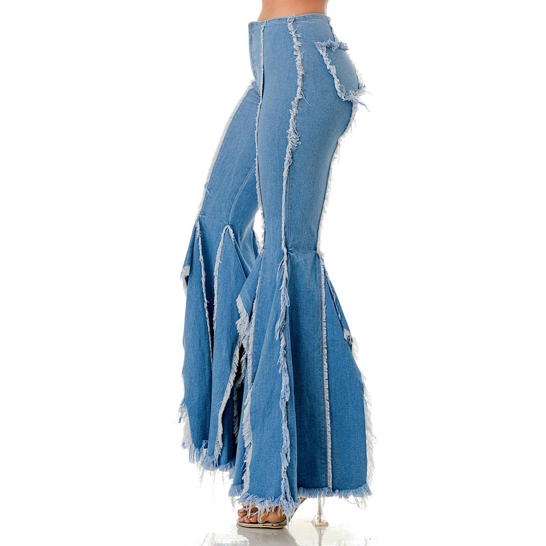 Fringe Ripped Belt Cut-off Slit Bottom Denim Pants for wholesale on Faire1