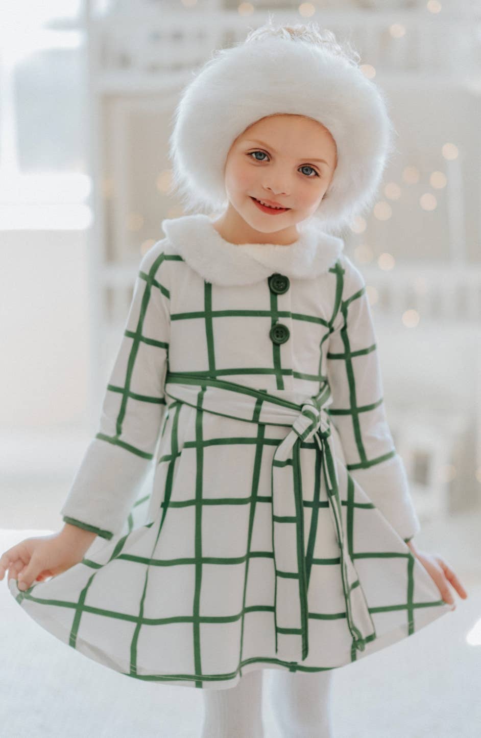 Only Little Once - Wholesale Dress – Kids - The Window pane Plaid Holiday Dancer Dress in Garland Green