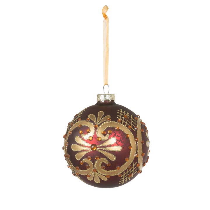Promo Ruby Beaded Pattern Glass Ball Ornament for wholesale by Park Hill Collection