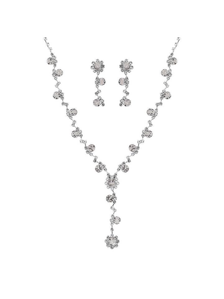 Silver Rhinestone Y Necklace Set for wholesale by Accessorize Me