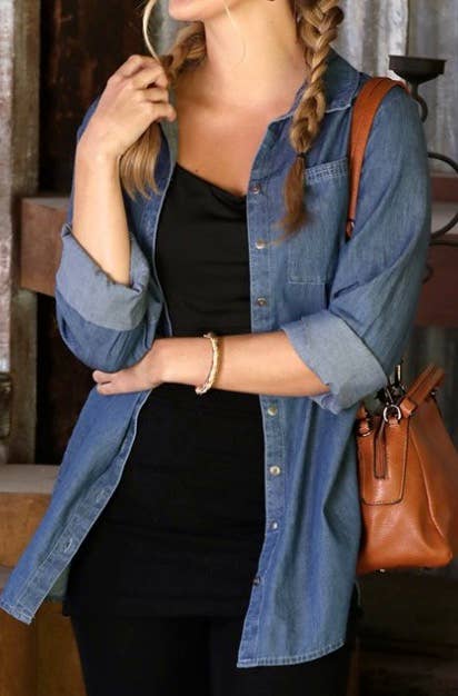 Shop Lev - Vendita all'ingrosso Camicia button down - Donna - Camicia abbottonata in denim chambray a maniche lunghe da donna3