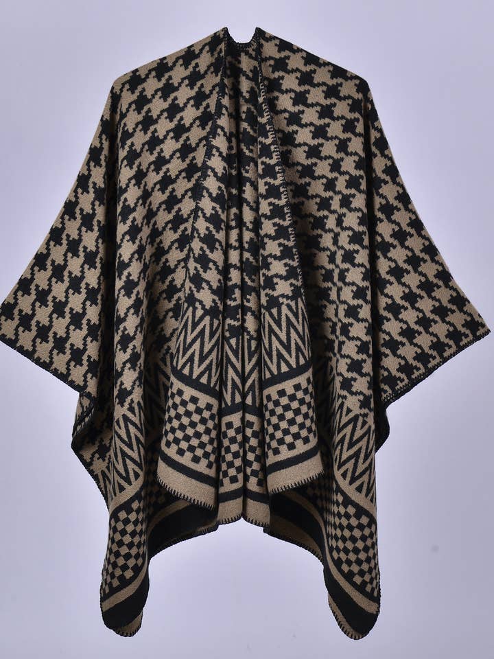 Houndstooth faux wool ruana basic wrap classic shawl for wholesale by HIDDENBRAND