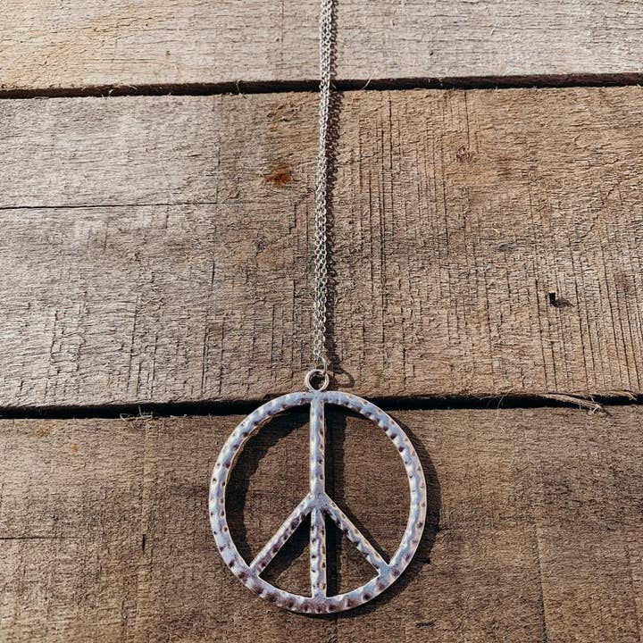 Red Shed Designs - Wholesale Pendant/Charm Necklace - Antique Silver Peace Sign Boho Long Necklace2