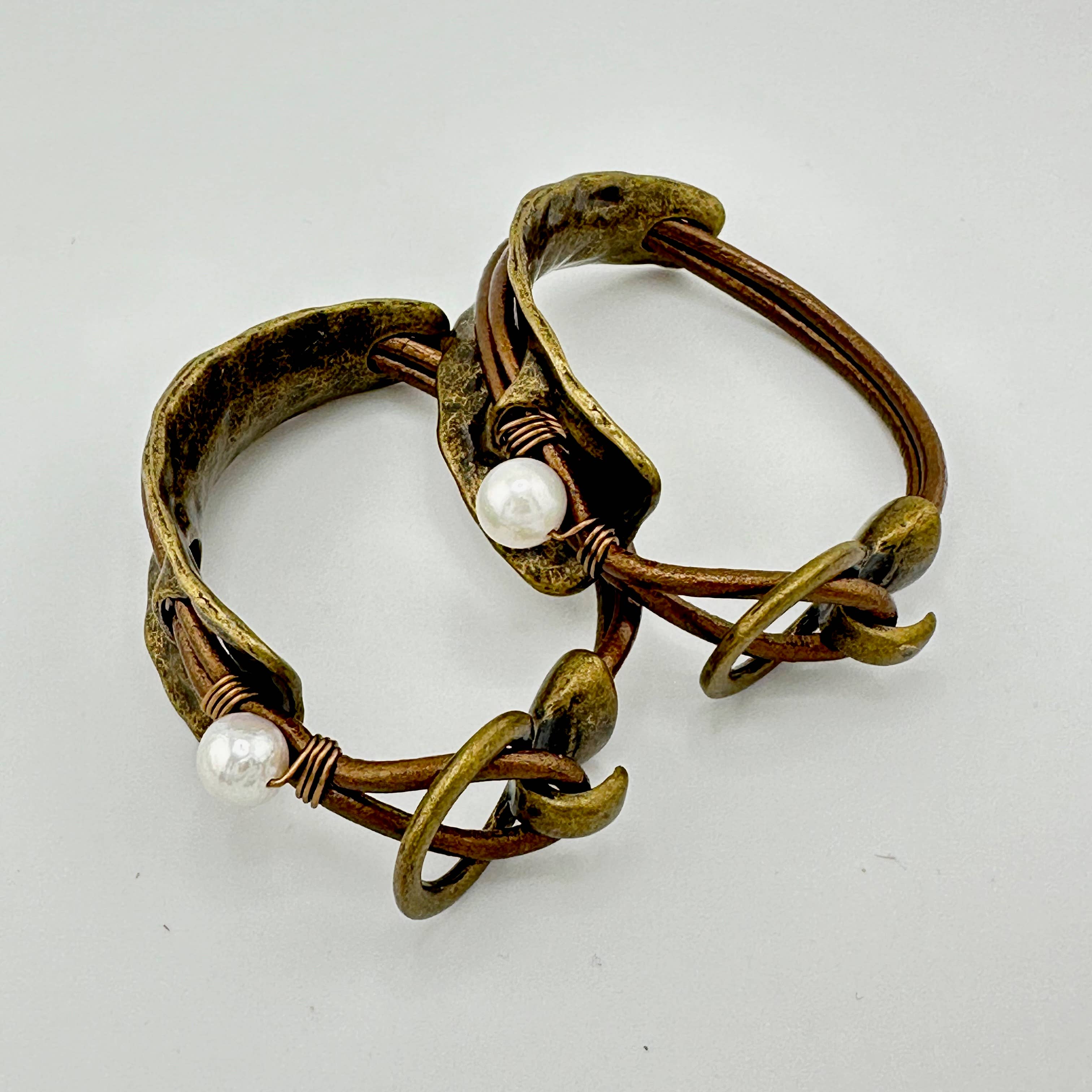 Beauty In Stone Jewelry - Wholesale Bangle Bracelet - Curved Cuff Bracelet With Leather & Pearl 5