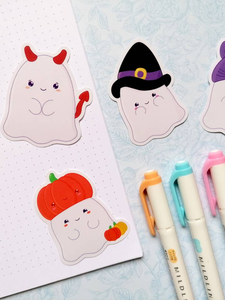 Cute Ghost stickers, Halloween Costume Ghost sticker, Kawaii for wholesale by KimspirationCrafts