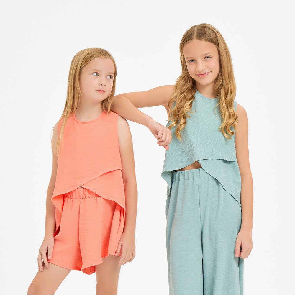 Good Girl - Wholesale T-Shirt - Kids - Wrap Design High-Low Sleeveless Blouse7