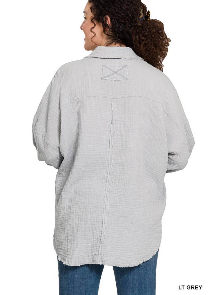 Vanilla Monkey - Wholesale Shirt - Women's - Plus Double Gauze Oversized Raw Edge Shirt