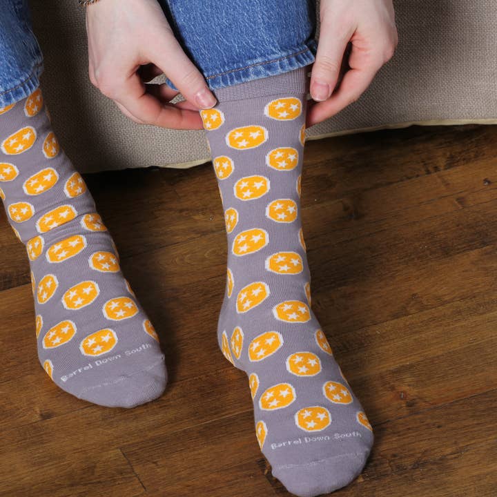 Barrel Down South - Wholesale Socks - Unisex - Grey/Orange Tennessee Tri Star Socks3