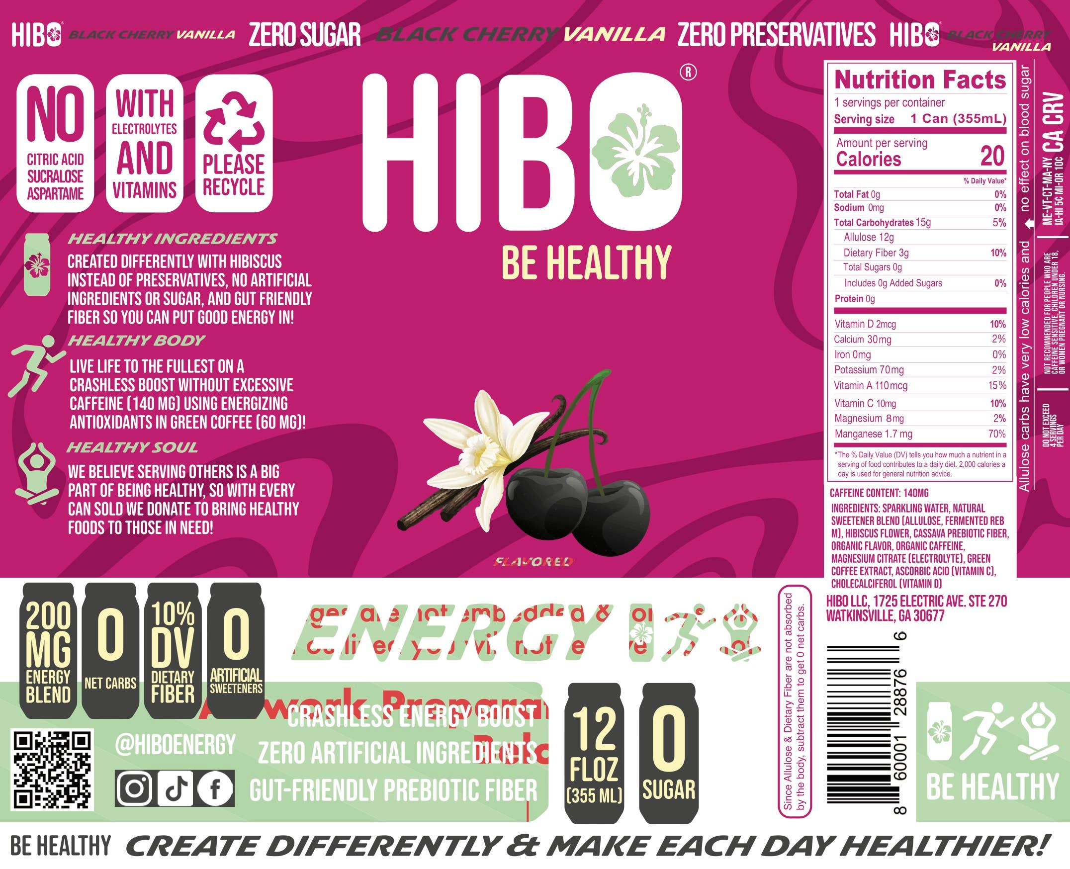 HIBO Healthy Energy - Wholesale Sports/energy drink - All-Natural Zero Sugar Energy HIBO BLACK CHERRY VANILLA1