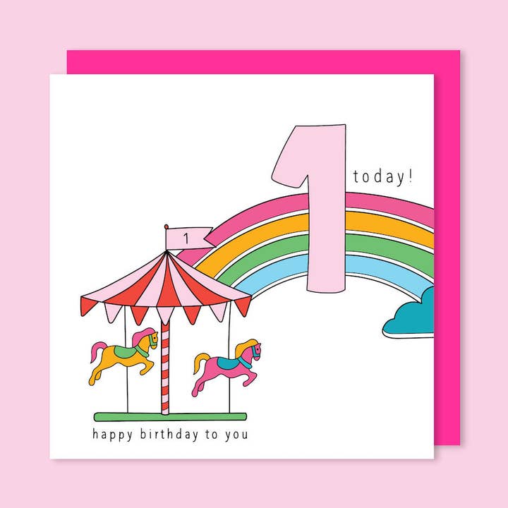 Carousel Themed Children's Birthday Card Age 1 for wholesale by t'art designs