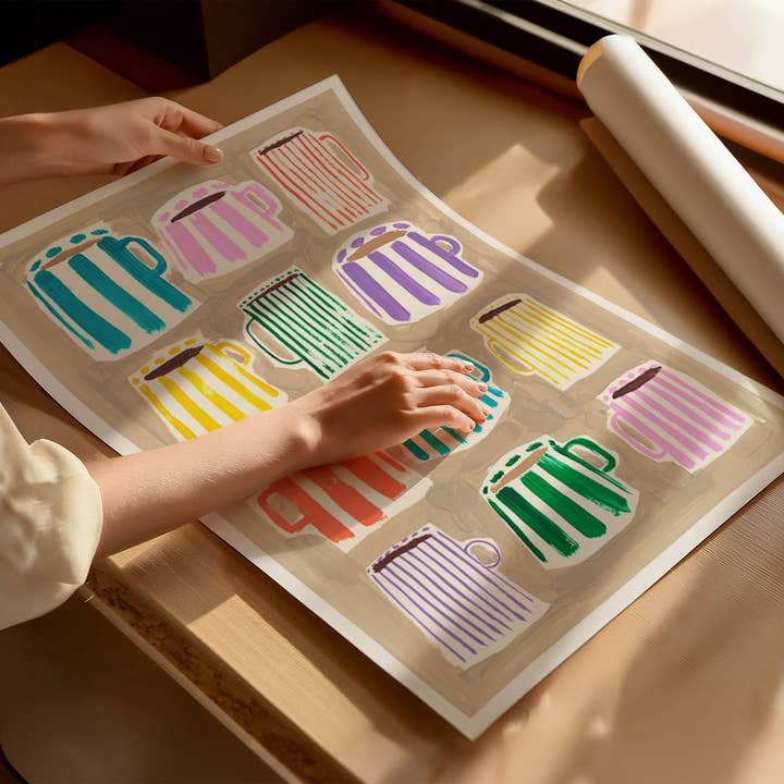 Natalie Cass Art – wholesale Art print – Coffee Cups Hand Painted Art Print1