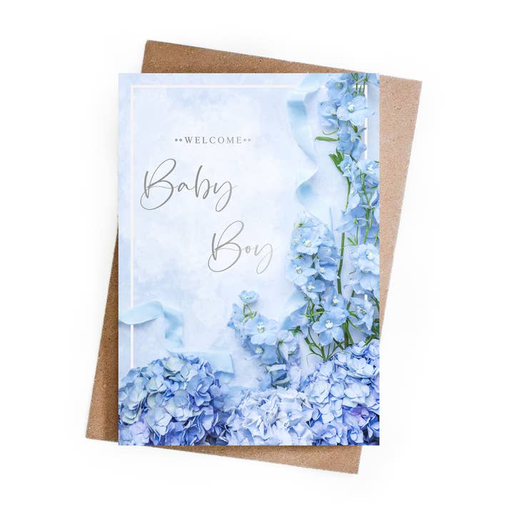 Welcome Baby Boy Foiled Greeting Card for wholesale by Marina Walker