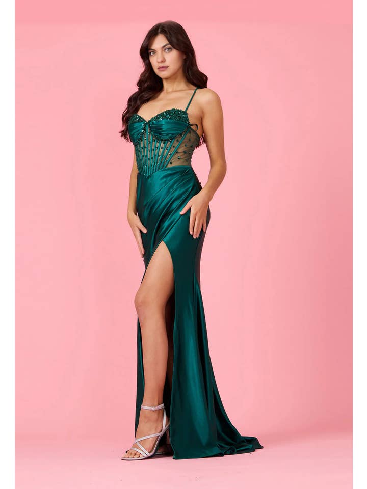 Kos Couture - Wholesale Gown - Women's - Long Beaded Formal Corset Prom Dress