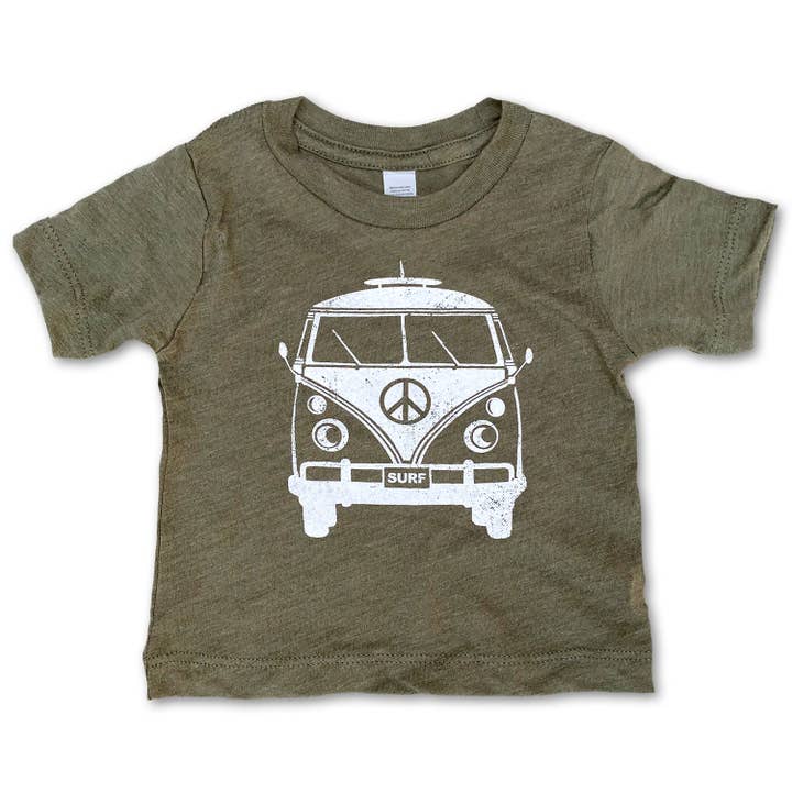 Sol Baby Peace Surf Bus Olive Tee for wholesale by Sol Baby