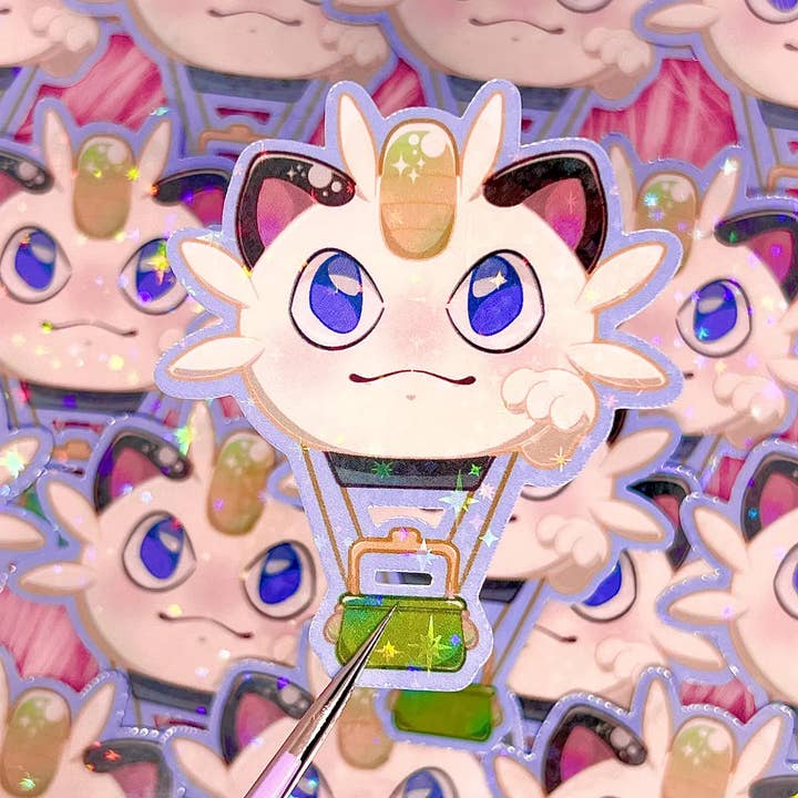 Meowth Hot Air Balloon Sticker for wholesale by Luminous Senecio