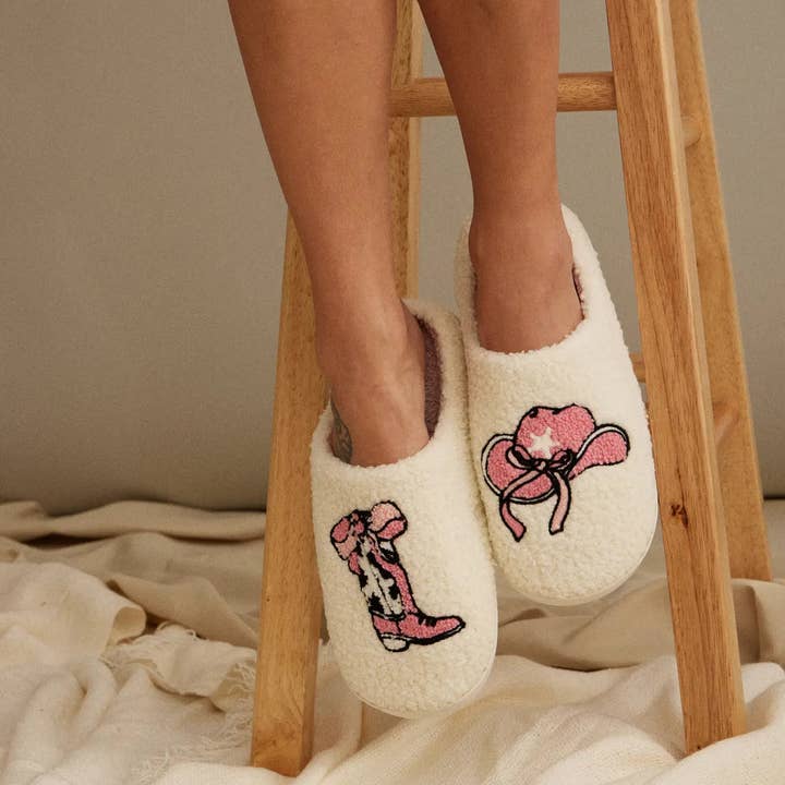 Lilla Haven - Wholesale Slippers – Women's - Fuzzy Cowgirl Slippers with Boot and Hat Embroidery for Christmas Gift3