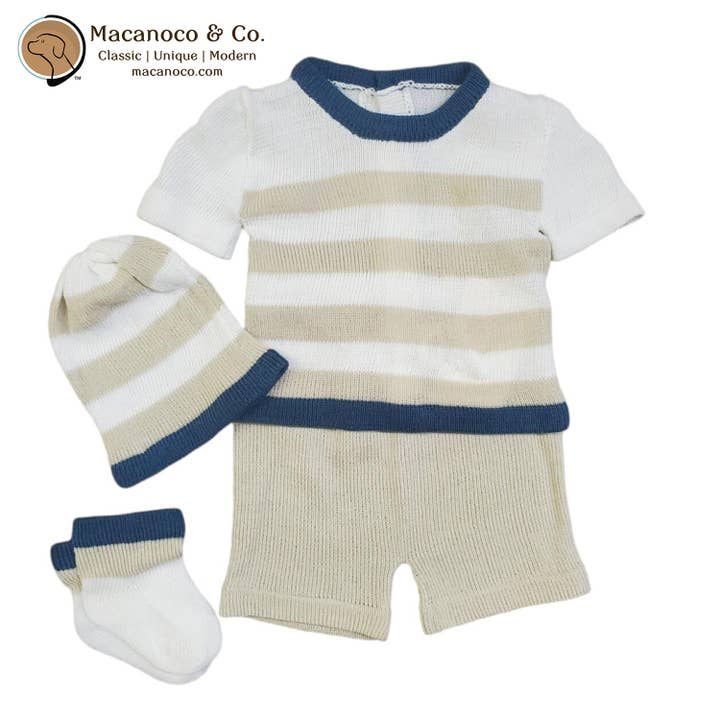 Ensemble de 4 pièces en tricot Peanut - blanc/kaki/bleu marine pour la vente par Macanoco and Co.