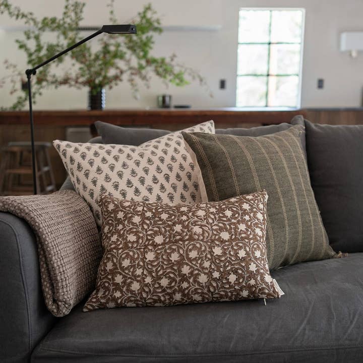 Linen & James - Wholesale Throw Pillow Cover - Murphy | Deep Brown Floral Handblock Pillow Cover
