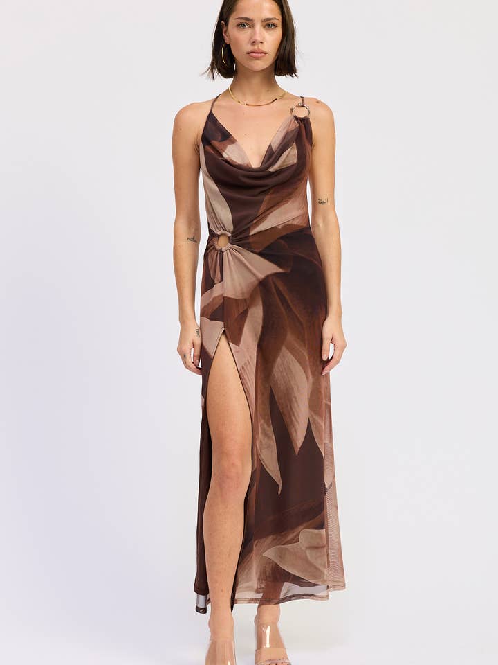 COWL NECK MESH CROSSBACK TIE MAXI DRESS for wholesale by Emory Park